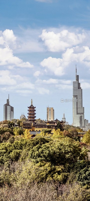 城市中传统建筑与现代高楼景观