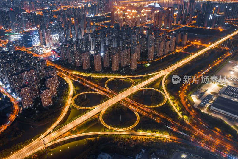 城市立交桥夜景航拍