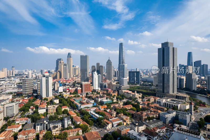 天津海河风景欧式风情街区城市建筑风光航拍