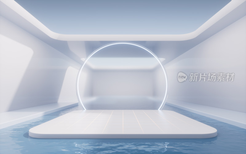 现代建筑室内水面空间3D渲染