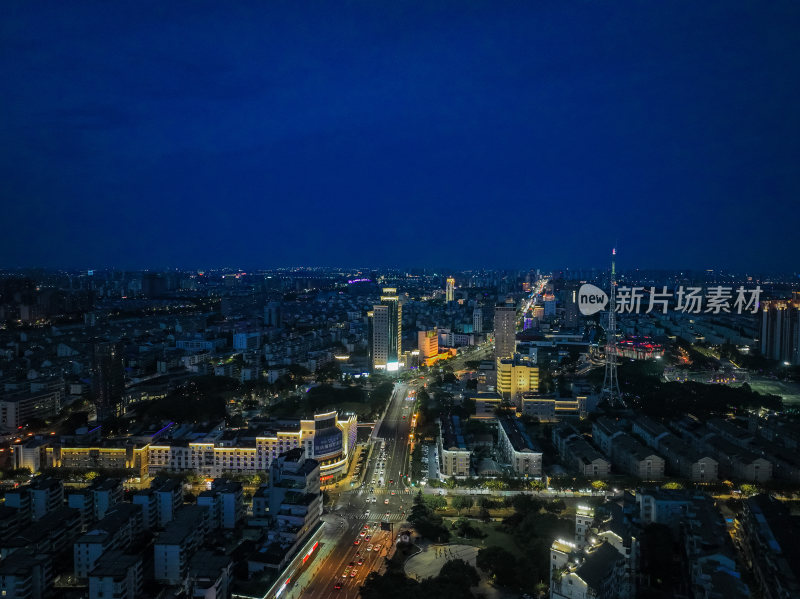 航拍昆山城市建筑风光夜景大景