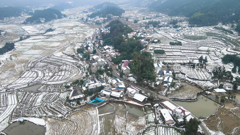 冬天农田农业种植雪景航拍图