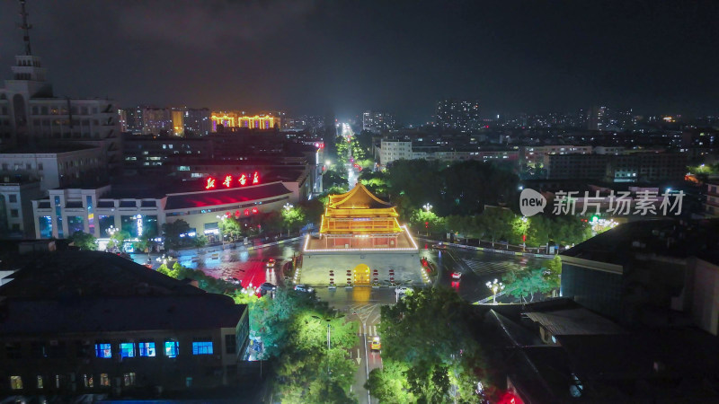 甘肃张掖钟鼓楼夜景航拍摄影图