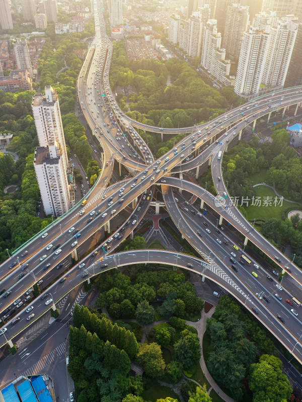 上海市区南北高架航拍城市风光