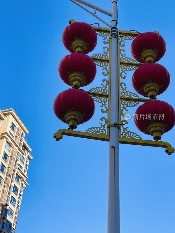 中国风红灯笼街景元宵节春节过年都市街景