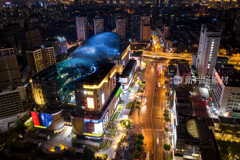 上海市区日月光商场夜景航拍