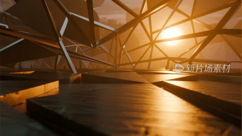 日落时分几何结构光影场景