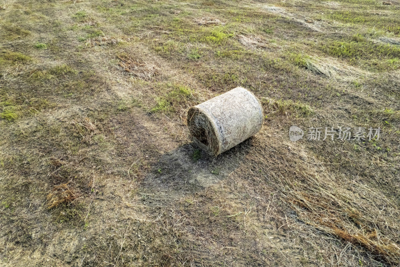 秋天天津团泊湖稻田草垛农业风光航拍