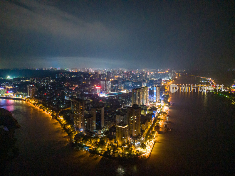 四川乐山城市夜景灯光航拍图