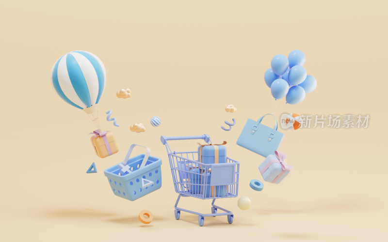 购物主题创意插画3D渲染
