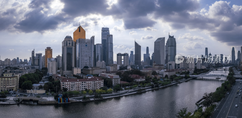 天津海河风景线城市天际线建筑风光航拍