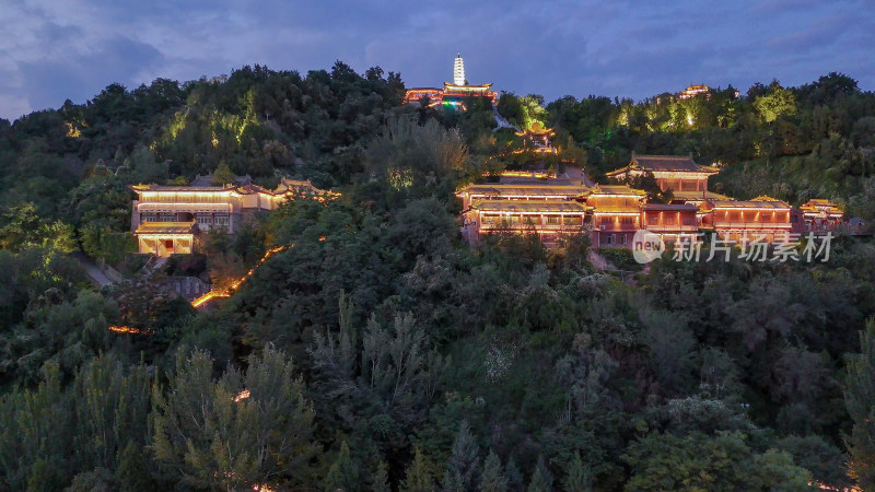 甘肃兰州白塔山公园兰州白塔寺夜景航拍