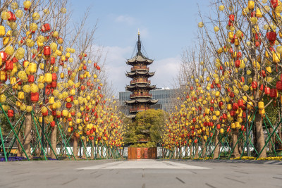 上海徐汇区龙华寺龙华塔无人空镜空景