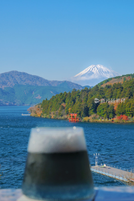 日本成川美术馆，眺望富士山和水上鸟居