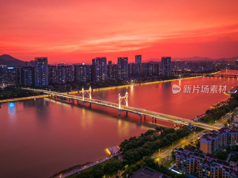 珠海前山河白石桥晚霞夜景航拍