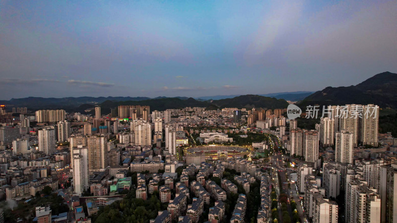 贵州凯里城市夜幕降临夜景灯光航拍