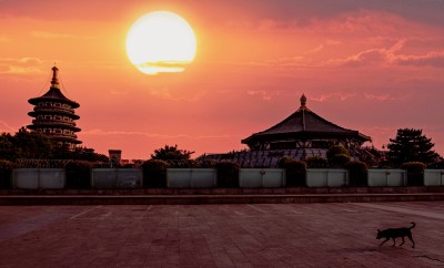 隋唐洛阳城古建筑日落全景