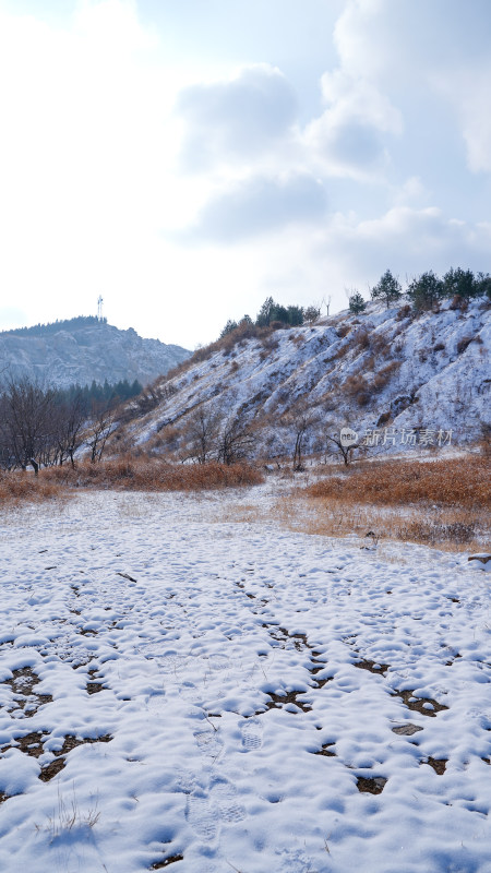 公园山谷小路雪景