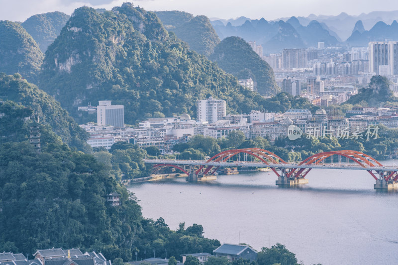 广西柳州城市山水风景-马鞍山与文惠桥