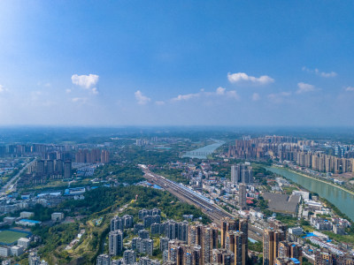 四川内江城市大景蓝天白云航拍图