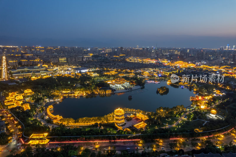 西安大唐芙蓉园夜景航拍