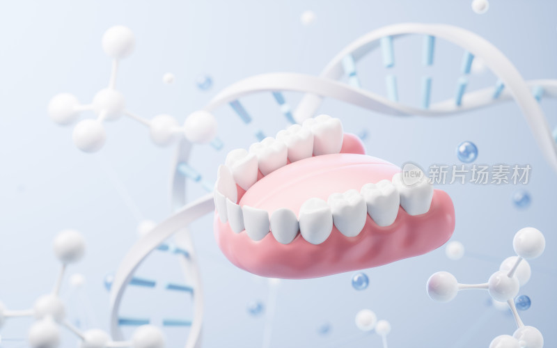 牙齿与生物科技背景3D渲染