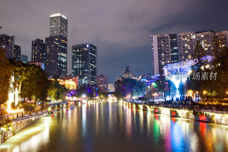 城市夜景建筑府河廊桥