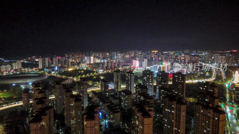 甘肃定西城市夜景灯光航拍图