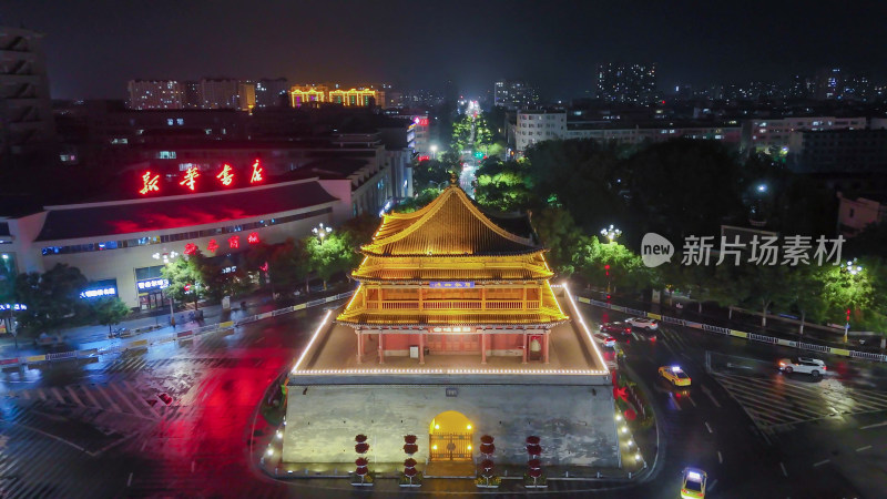 甘肃张掖钟鼓楼夜景航拍摄影图