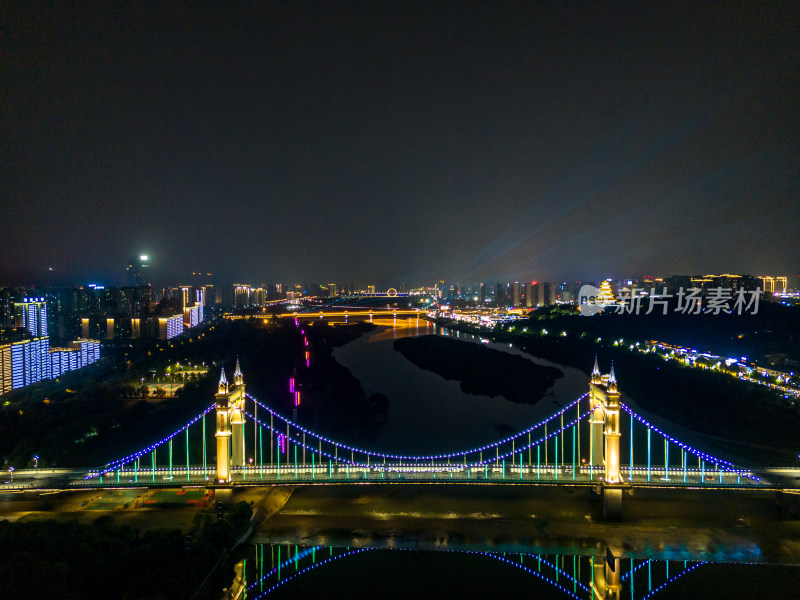 宝鸡渭河同盟大桥夜景航拍图