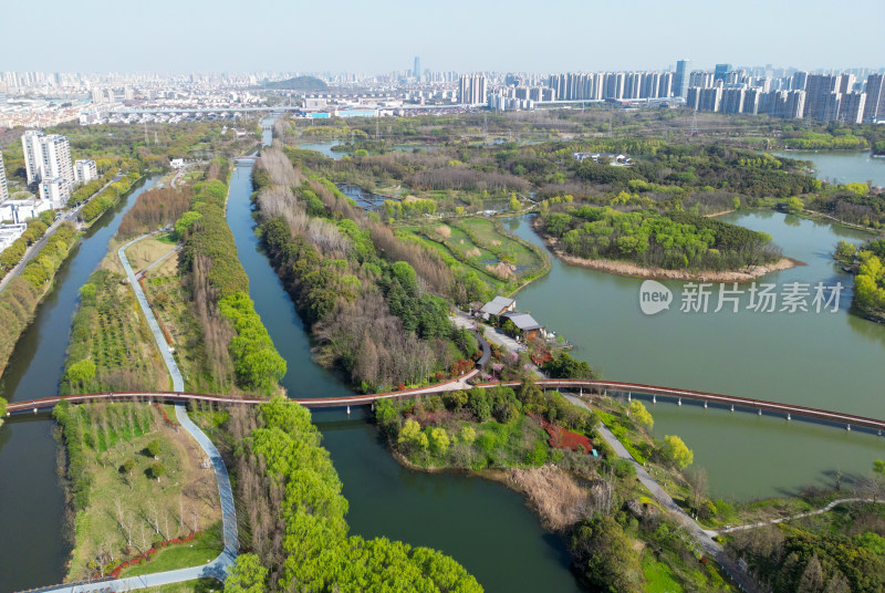 航拍苏州昆山市城市生态森林公园