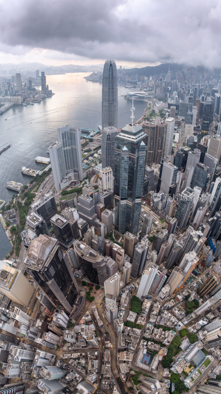 香港维多利亚港CBD中环夜景日出高空航拍