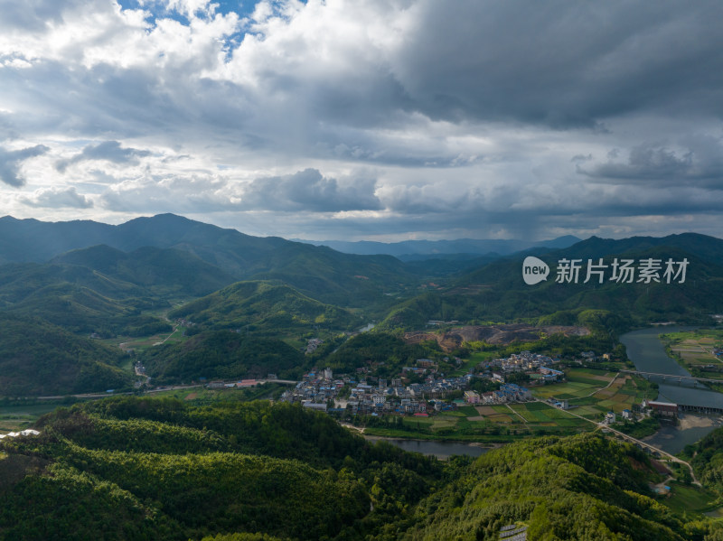 航拍乡村绿色稻田