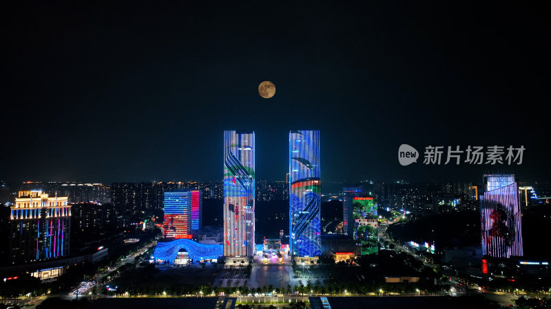 城市夜景建筑风光航拍摄影照片广东江门