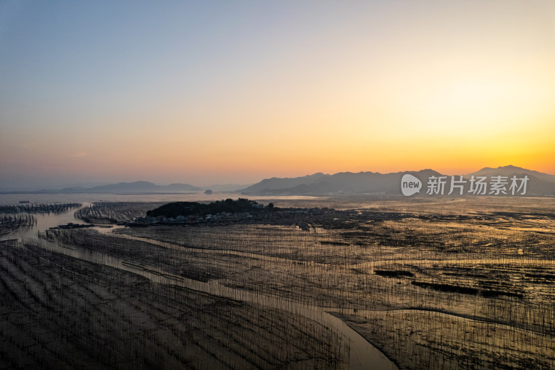 福建霞浦海岛海边滩涂日落晚霞自然风光