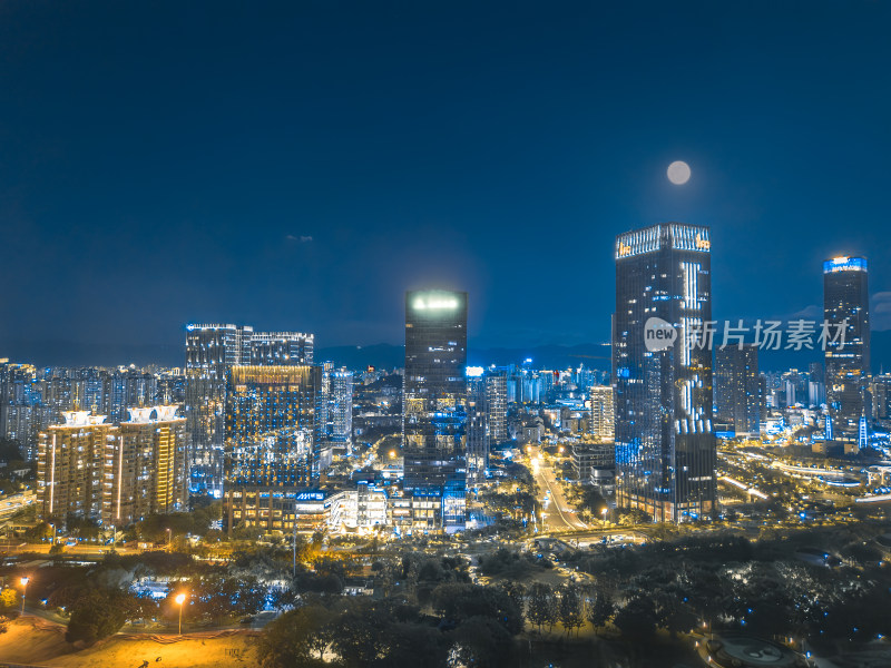 航拍福州闽江两岸夜景