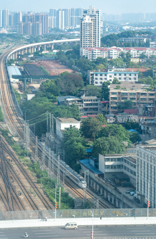 湖南株洲火车站高视角航拍视角城市建筑景观