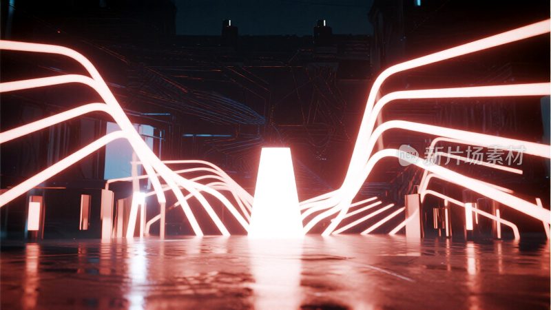 霓虹光线环绕的科幻空间场景