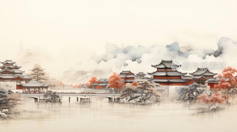 中国传统水墨画，北京紫禁城