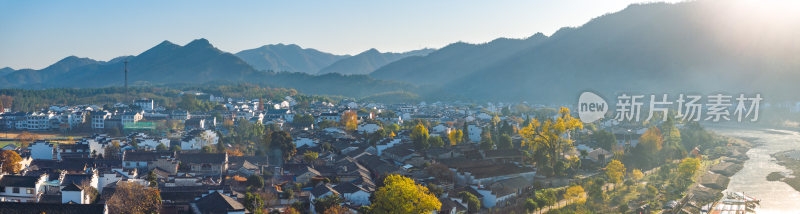 航拍安徽宣城泾县桃花潭风景区老街村庄