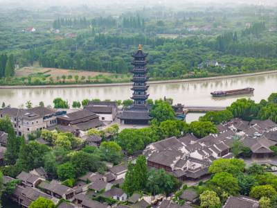 航拍江南水乡古镇乌镇全景