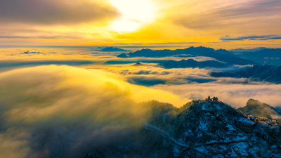 山脉日出云海航拍辽阔高远壮观背景自然风景