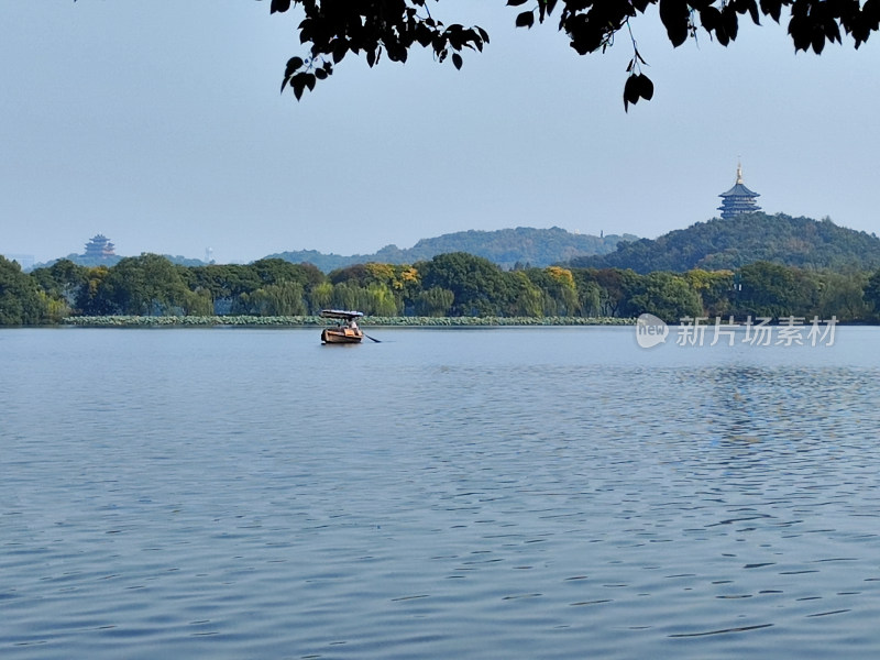 杨公堤湖畔绿树环绕的宁静风光