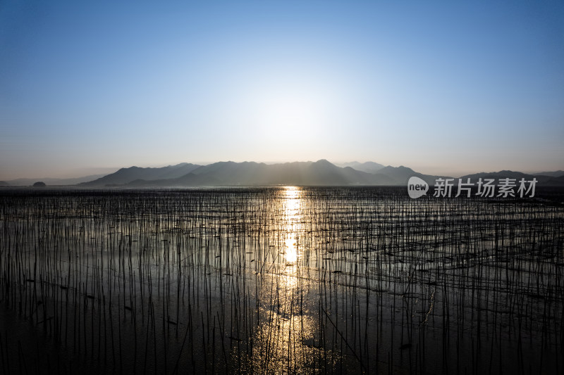 福建霞浦海岛海边滩涂日落晚霞自然风光