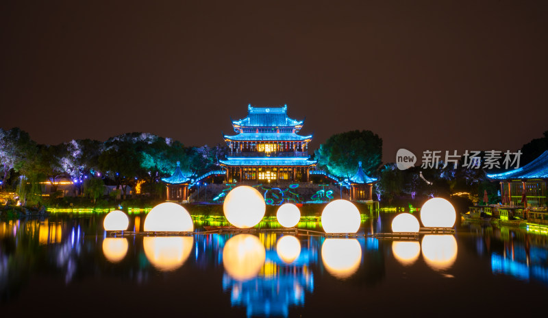 航拍苏州盘门景区中秋灯会夜景