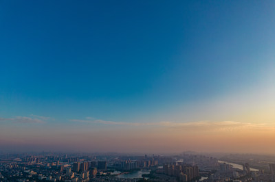 浙江绍兴城市清晨航拍摄图