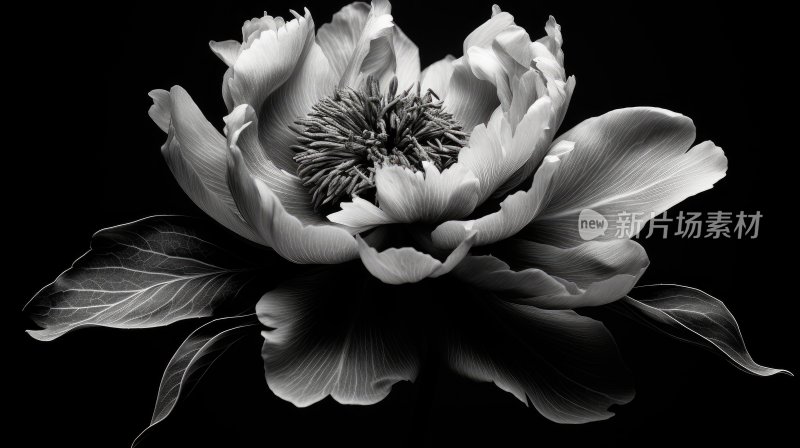 黑白影像，牡丹花