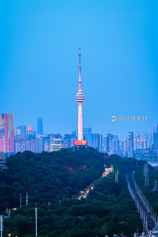 夏季武汉龟山电视塔与铁路风光