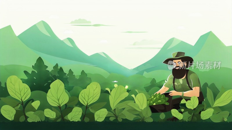 绿色农业植物种植农夫插画背景