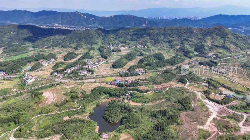 丘陵山川稻田梯田风光航拍